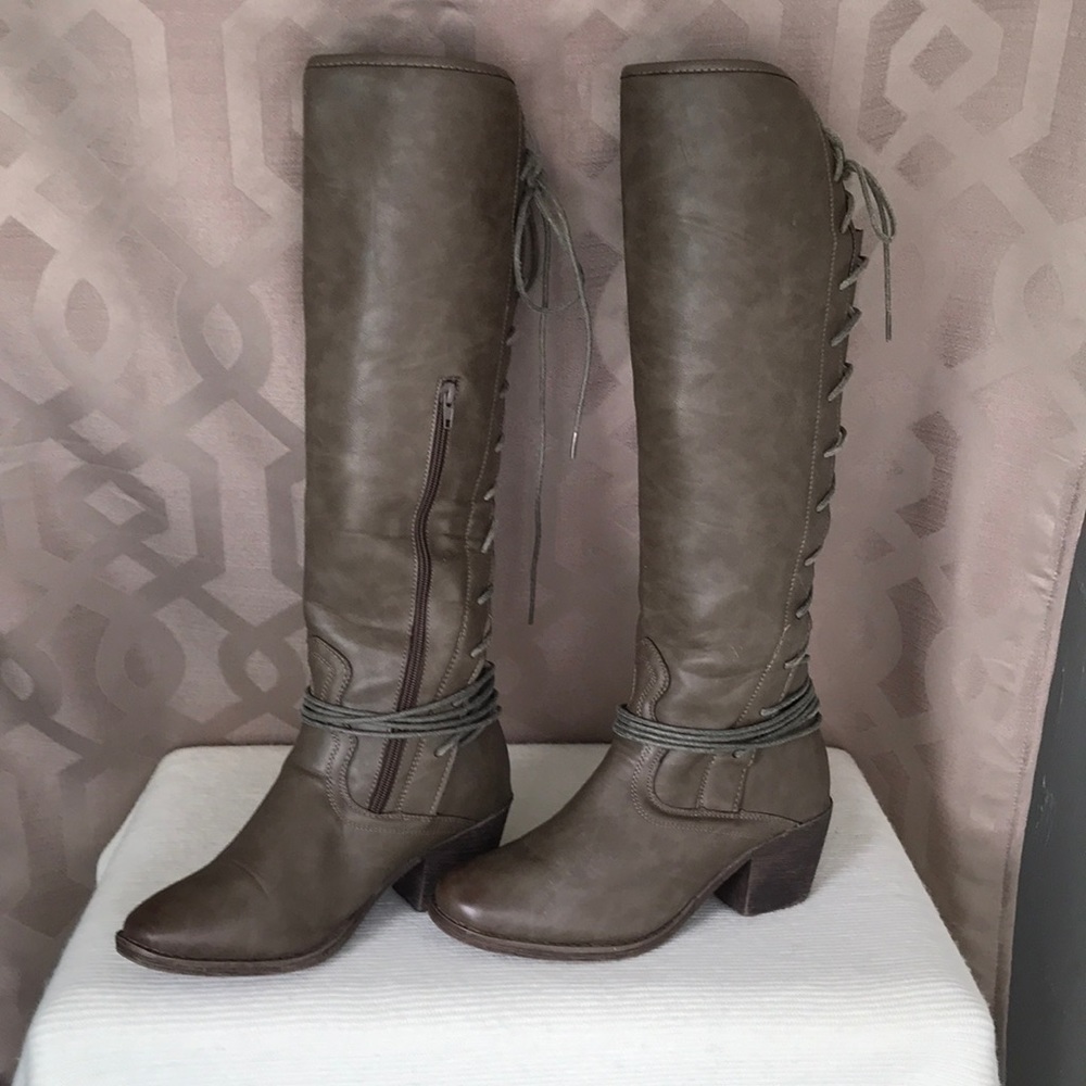 Rue21 - Taupe Lace up back Knee-high Boots